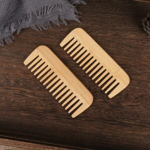 Bamboo wide tooth wooden comb with extra-wide spaced teeth, bamboo hair comb for curly and thick hair detangling.