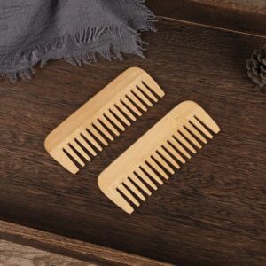 Bamboo wide tooth wooden comb with extra-wide spaced teeth, bamboo hair comb for curly and thick hair detangling.