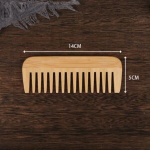 Bamboo wide tooth wooden comb with extra-wide spaced teeth, bamboo hair comb for curly and thick hair detangling.