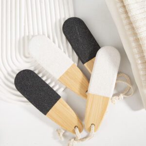 Wooden foot file with pumice stone surface for dead skin remover use and smooth foot care.