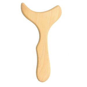 Wooden gua sha massage tool with curved design, suitable for body massage and foot roller massager use.