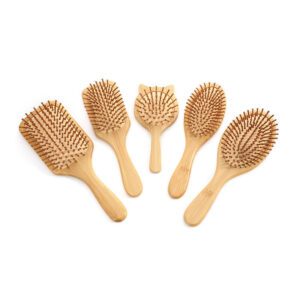 Wooden hair brush with bamboo bristle brush design, suitable for dry hair care and daily scalp massage.