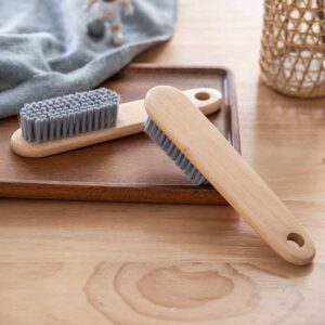 JEYGO wooden laundry brush with sturdy plastic bristles, suitable for clothes and shoe cleaning.