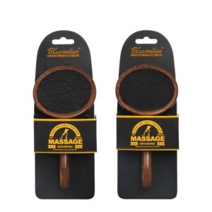 Round dog hair comb with wooden handle and stainless steel pins, suitable for grooming and removing loose hair from dogs and cats