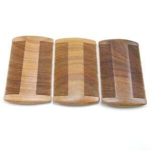Wooden wide tooth comb with smooth sanded edges, dual-sided teeth for everyday detangling and grooming.