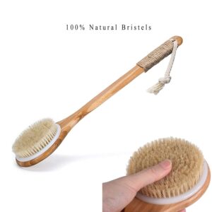 A wooden bath brush with a bamboo handle and horsehair bristles, perfect for showering and exfoliating the skin.