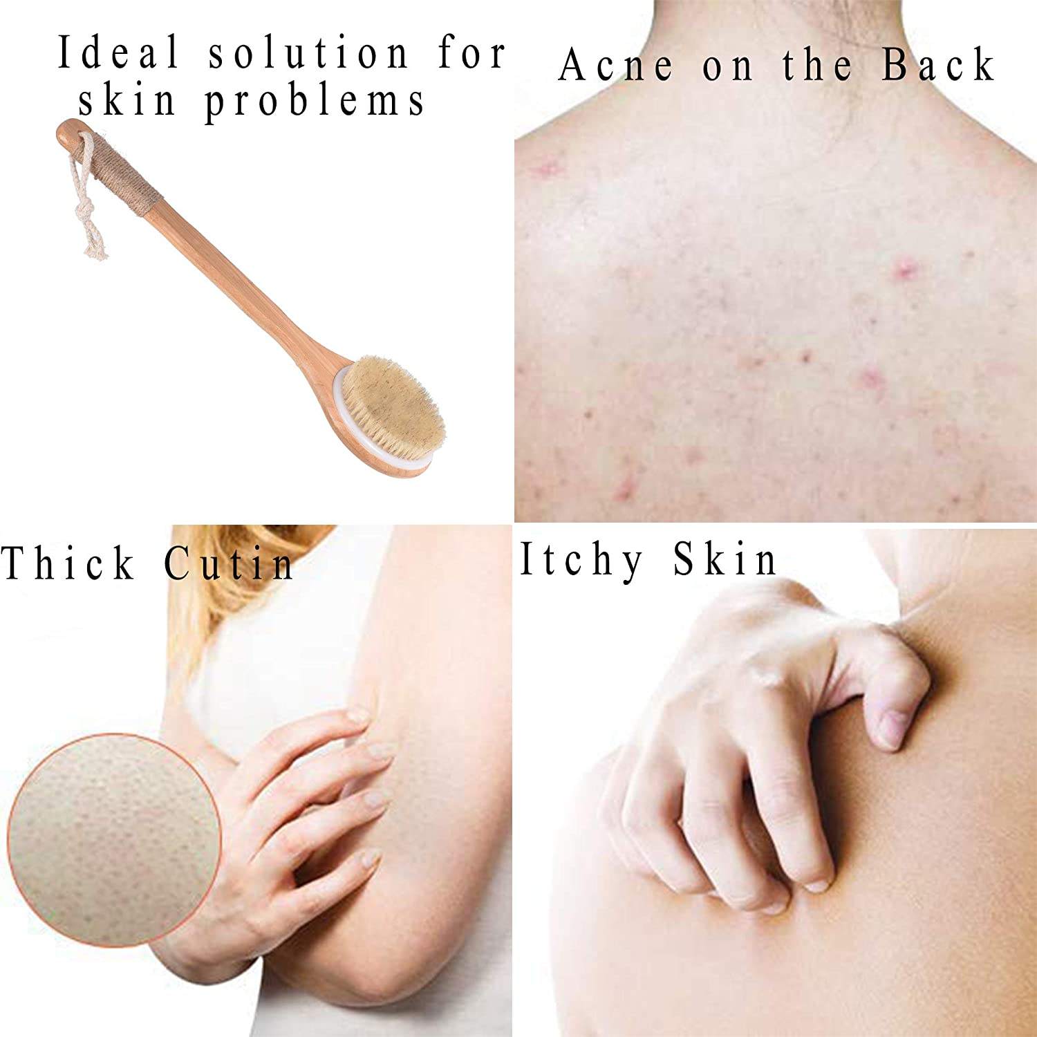 A wooden bath brush with a bamboo handle and horsehair bristles, perfect for showering and exfoliating the skin.