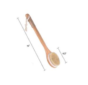 A wooden bath brush with a bamboo handle and horsehair bristles, perfect for showering and exfoliating the skin.