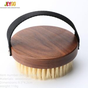 A premium boar bristle brush with a wooden handle, designed to exfoliate and rejuvenate skin for a natural glow.