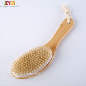 A premium boar bristle bath brush with bamboo handle, designed for exfoliating and improving skin health.