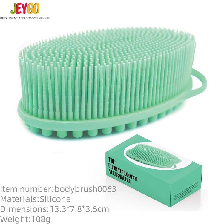 Silicone body scrubbers with flexible bristles, designed as an exfoliating body scrubber and silicone loofah shower sponge.