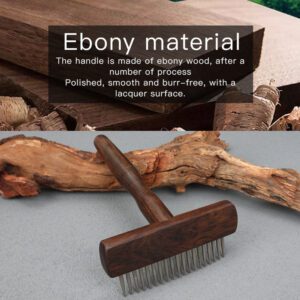 Ebony wood pet grooming brush with stainless steel pins for removing pet hair and grooming pets effectively.