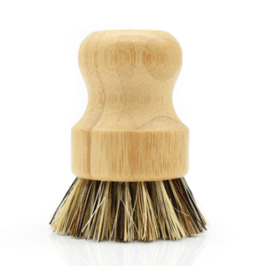 Eco-friendly bamboo dish scrub brush with natural sisal and palm fiber bristles, perfect for kitchen cleaning.