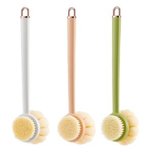 Back body scrub bath brush with long handle for shower cleaning and body exfoliation.