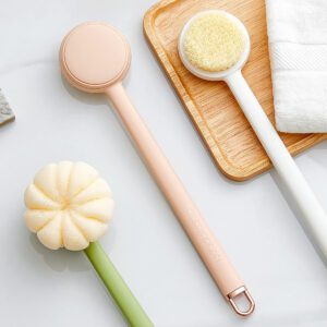 Back body scrub bath brush with long handle for shower cleaning and body exfoliation.