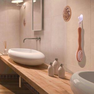 Long-handled shower brush made of natural wood with a soft natural bristle dry brush surface and massage nodes for removing dead skin.