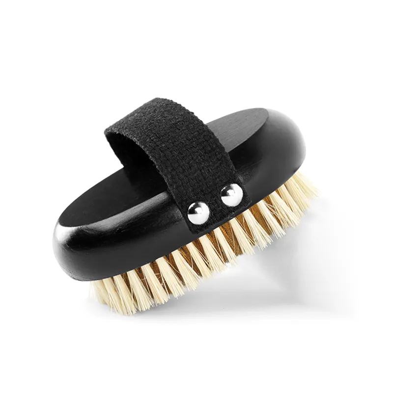 Body dry brush with soft to medium boar bristles, designed for massage and gentle exfoliation.