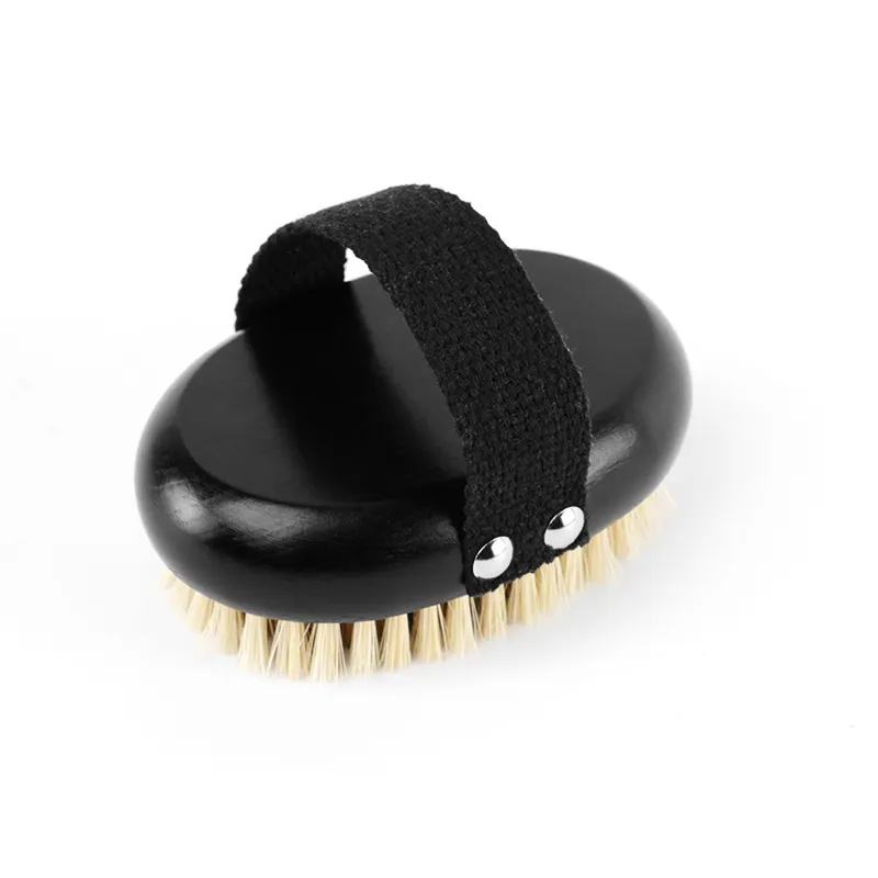 Body dry brush with soft to medium boar bristles, designed for massage and gentle exfoliation.