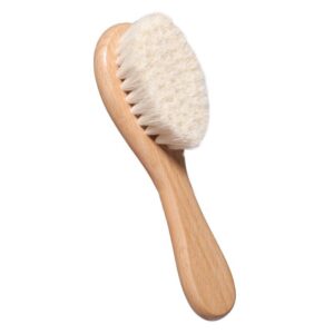 Wooden baby brush made of beech wood with soft wool bristles, designed as a natural children’s hair brush.
