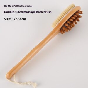 Natural bristle scrub brush with a long wooden handle and dual-side design, suitable for exfoliating as a natural scrub brush.