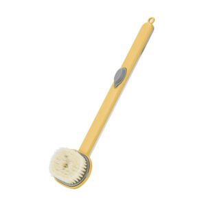 Silicone body brush for bathing and showering with long handle design.