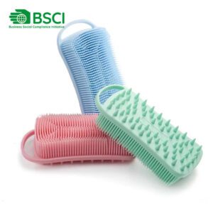 Soft bath brush made of silicone, designed as a massaging tool for dry skin and daily cleaning bath use.