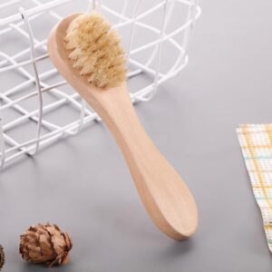 Wooden bath brush with natural bristles and ergonomic handle, designed as an exfoliating shower scrubber.