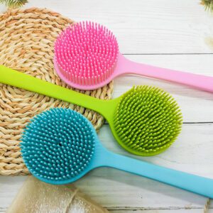 amazing silicon bath brush with a long handle for effective exfoliation and back scrubbing in the shower or bath.