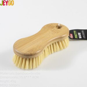 JEYGO bamboo brush with durable bristles, suitable for laundry, shoe care, and everyday cleaning tasks.