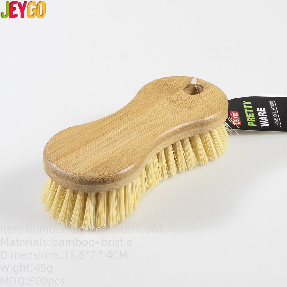 JEYGO bamboo brush with durable bristles, suitable for laundry, shoe care, and everyday cleaning tasks.