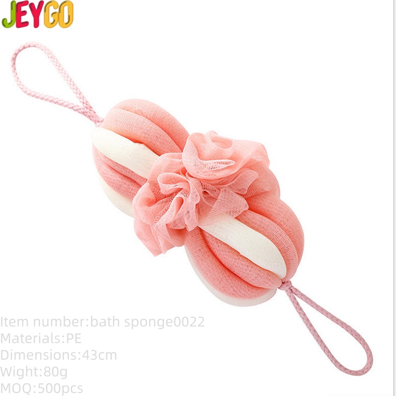 Soft PE loofah bath sponge with long design for back scrubbing and body cleaning