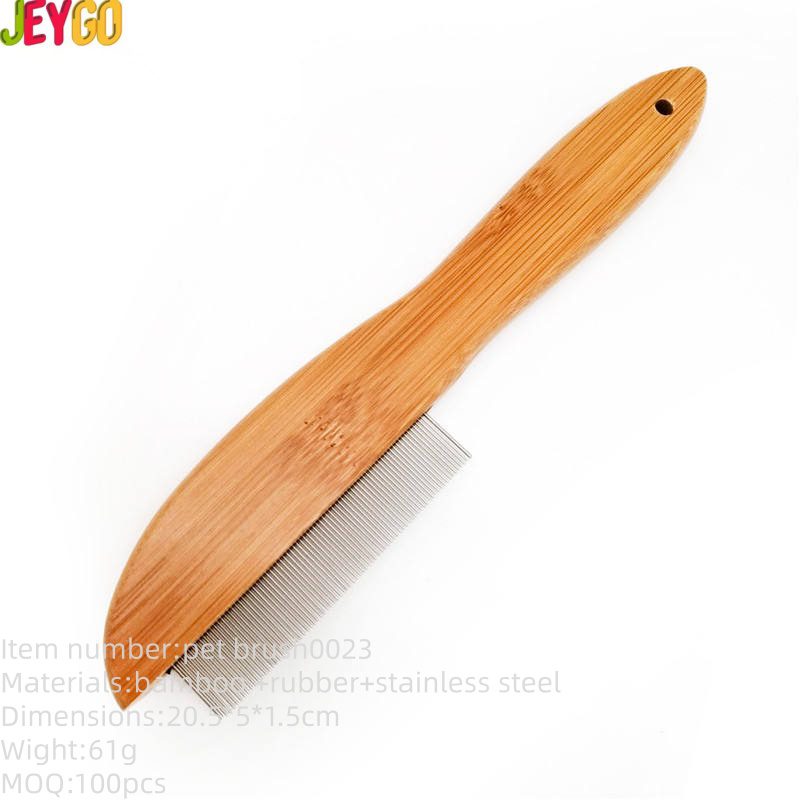 bamboo handle pet comb with fine stainless steel teeth for dog and cat grooming