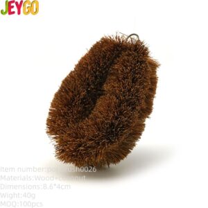 Coconut fiber kitchen brush for cleaning dishes, pots, and cookware with natural bristles