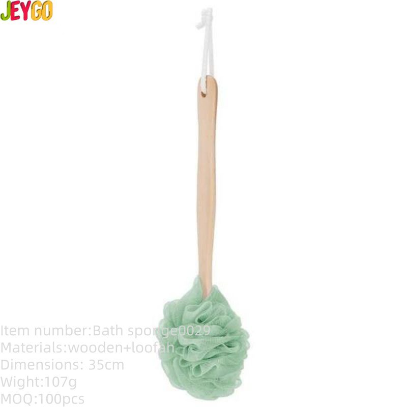 Long handle bath brush with soft luffa scrub ball for exfoliating and body cleansing in shower