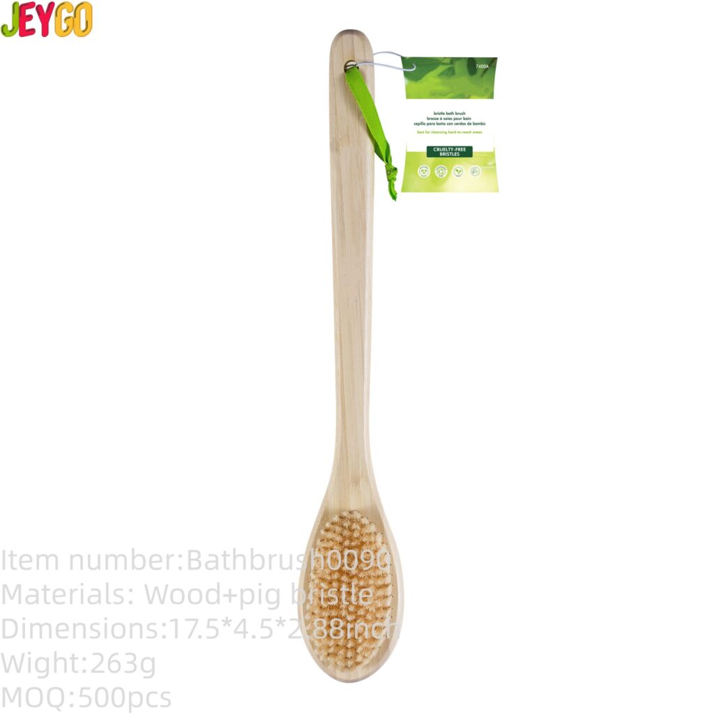 Natural boar bristle body brush for dry skin exfoliation, cellulite care, and deep cleansing