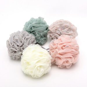 Colorful mesh bath sponge balls for shower use, body cleaning, and gentle exfoliation