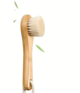 Bamboo handle cleaning brush with soft bristles for face washing and gentle skin exfoliation
