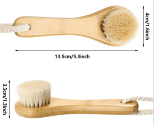 Bamboo handle cleaning brush with soft bristles for face washing and gentle skin exfoliation