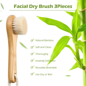 Bamboo handle cleaning brush with soft bristles for face washing and gentle skin exfoliation