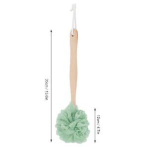 Long handle bath brush with soft luffa scrub ball for exfoliating and body cleansing in shower