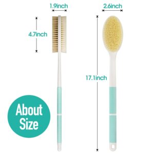 Long handle back scrubber with soft bristles and non-slip grip for body cleaning and shower use