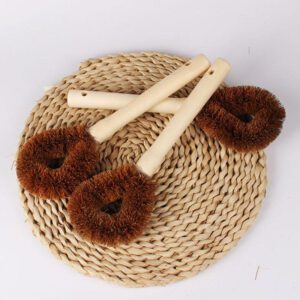 Bamboo handle dish brush with coconut fiber bristles for cleaning pots, pans, and kitchenware