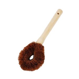 Bamboo handle dish brush with coconut fiber bristles for cleaning pots, pans, and kitchenware