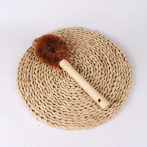 Bamboo handle dish brush with coconut fiber bristles for cleaning pots, pans, and kitchenware