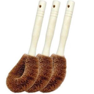 Bamboo handle dish brush with coconut fiber bristles for cleaning pots, pans, and kitchenware