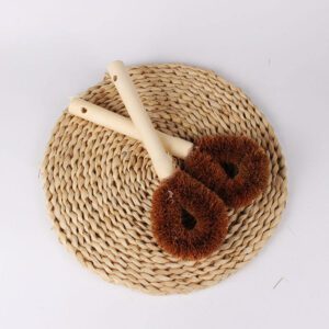 Bamboo handle dish brush with coconut fiber bristles for cleaning pots, pans, and kitchenware