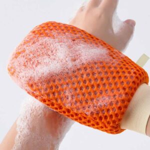 Turkish exfoliating bath gloves made of viscose material for body scrubbing and shower use