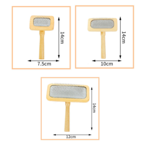 wooden handle pet grooming brush with fine metal pins for dog and cat hair