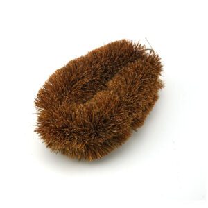 Coconut fiber kitchen brush for cleaning dishes, pots, and cookware with natural bristles