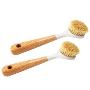 Wooden handle kitchen brush with sisal bristles for cleaning dishes, pots, and surfaces
